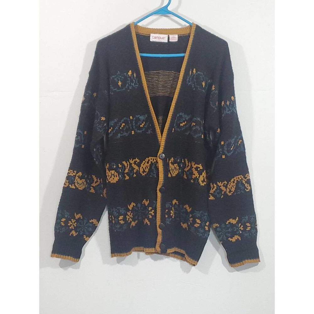Campus Large Men's V-Neck Button Down Long Sleeve Grampa Cardigan Sweater